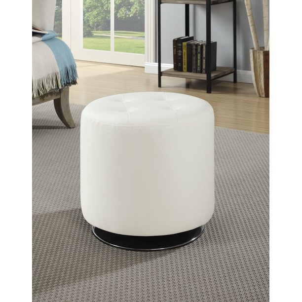 Modern Accent Swivel Ottoman Footstool Leatherette Tufted Seat Chrome