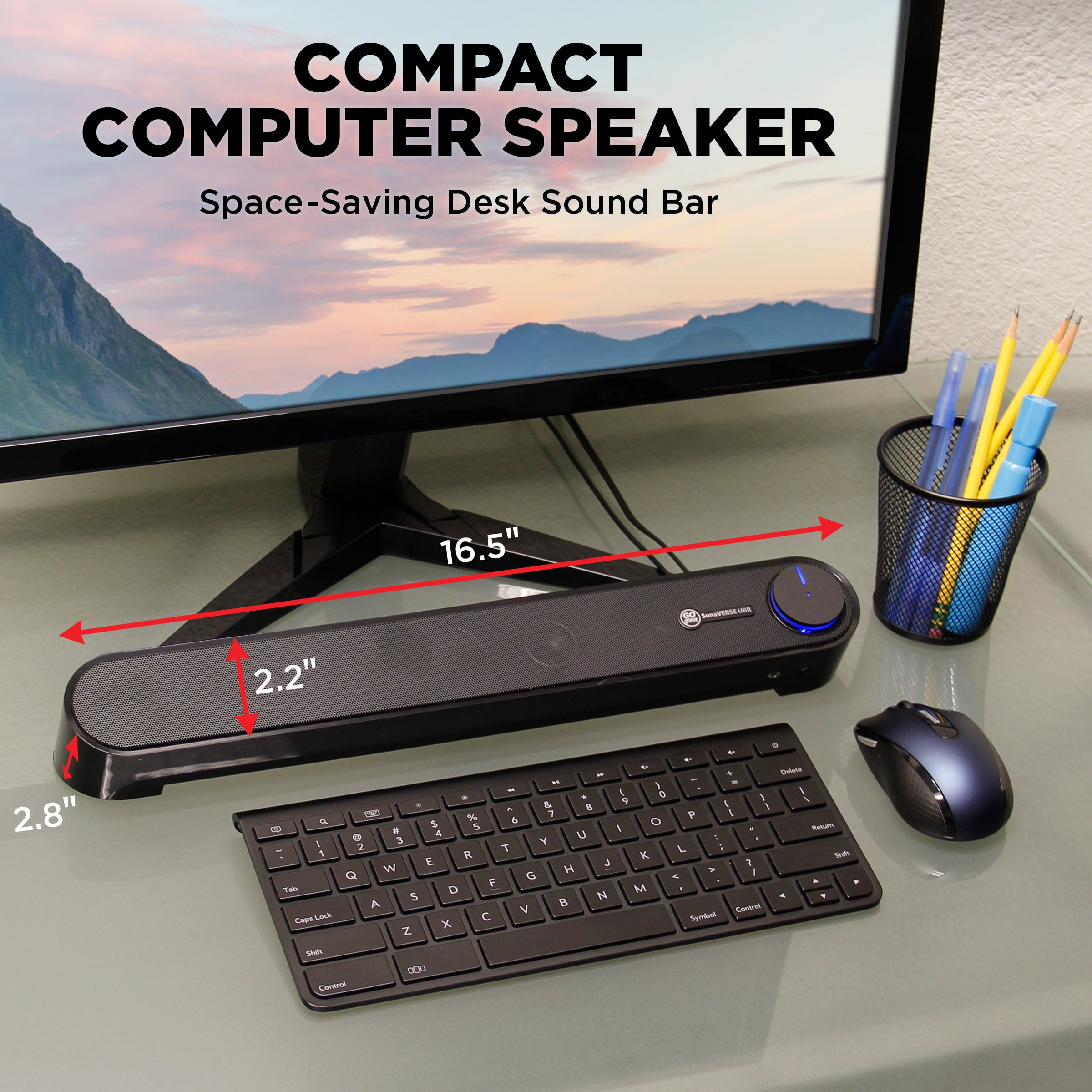 GOgroove USB Computer Speakers Mini Soundbar SonaVERSE UBR Desktop Bar With " 