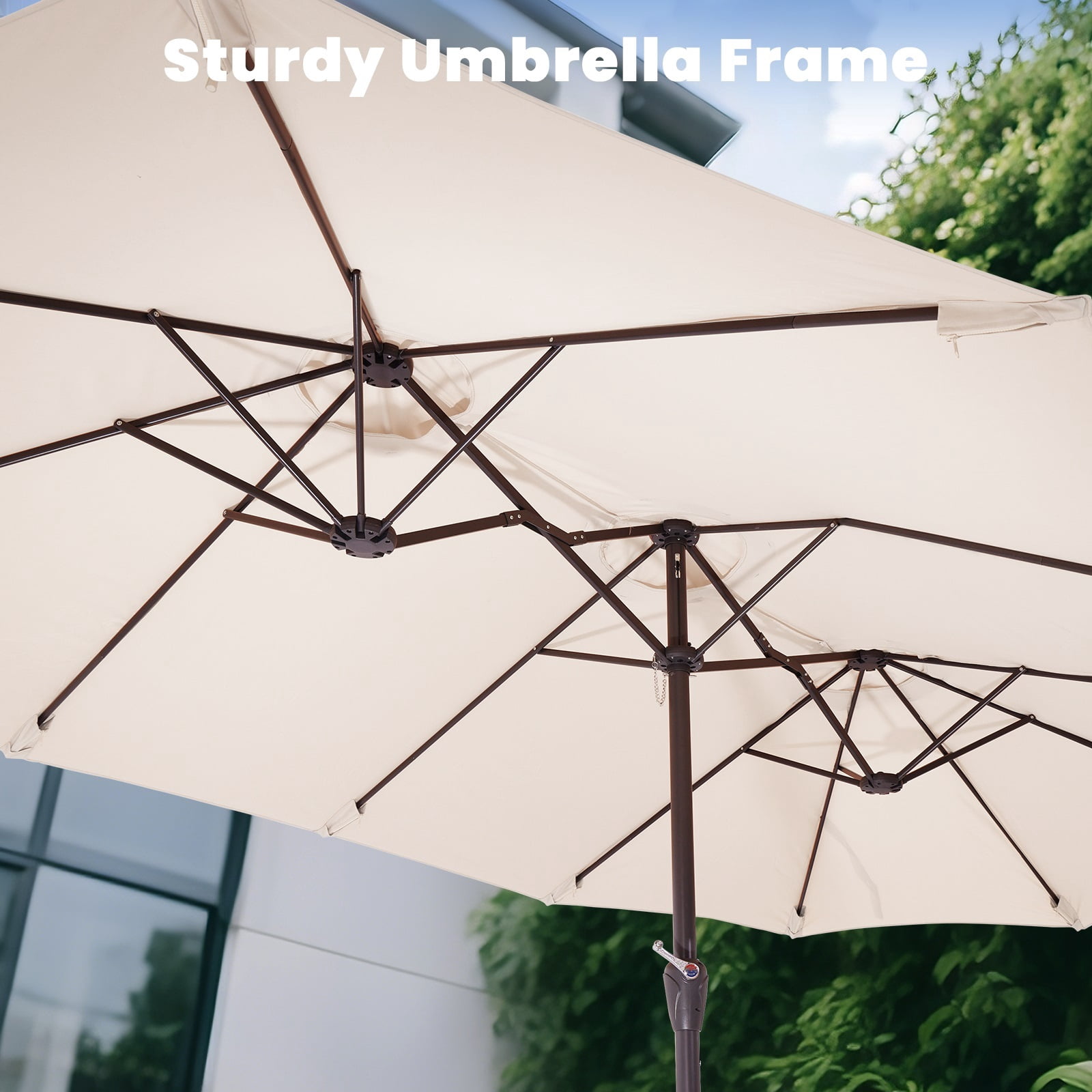 FUNDAZE 15ft Double-Sided Patio Umbrella Large Outdoor Cantilever Umbrella with Crank, Rectangular Sun Shade for Poolside Deck Garden,Beige