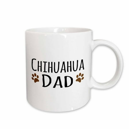 

3dRose Chihuahua Dog Dad - Doggie by breed - brown muddy paw prints love - doggy lover - proud pet owner Ceramic Mug 15-ounce