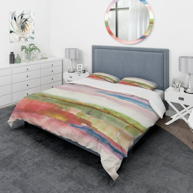 Designart 'Influence of Line and Color Gold Bright' Geometric Bedding Set - Duvet Cover & Shams