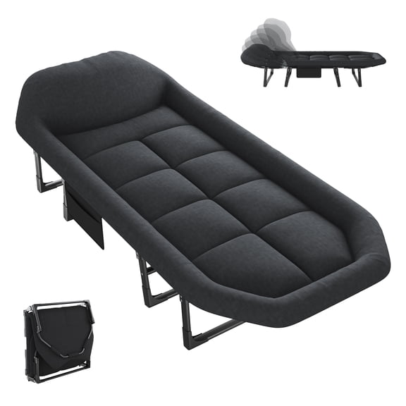 JIOABL Folding Camping Cot for Adults with Headrest & Mattress, 71 Inch Portable Sleeping Bed for Camping, Travel, Black