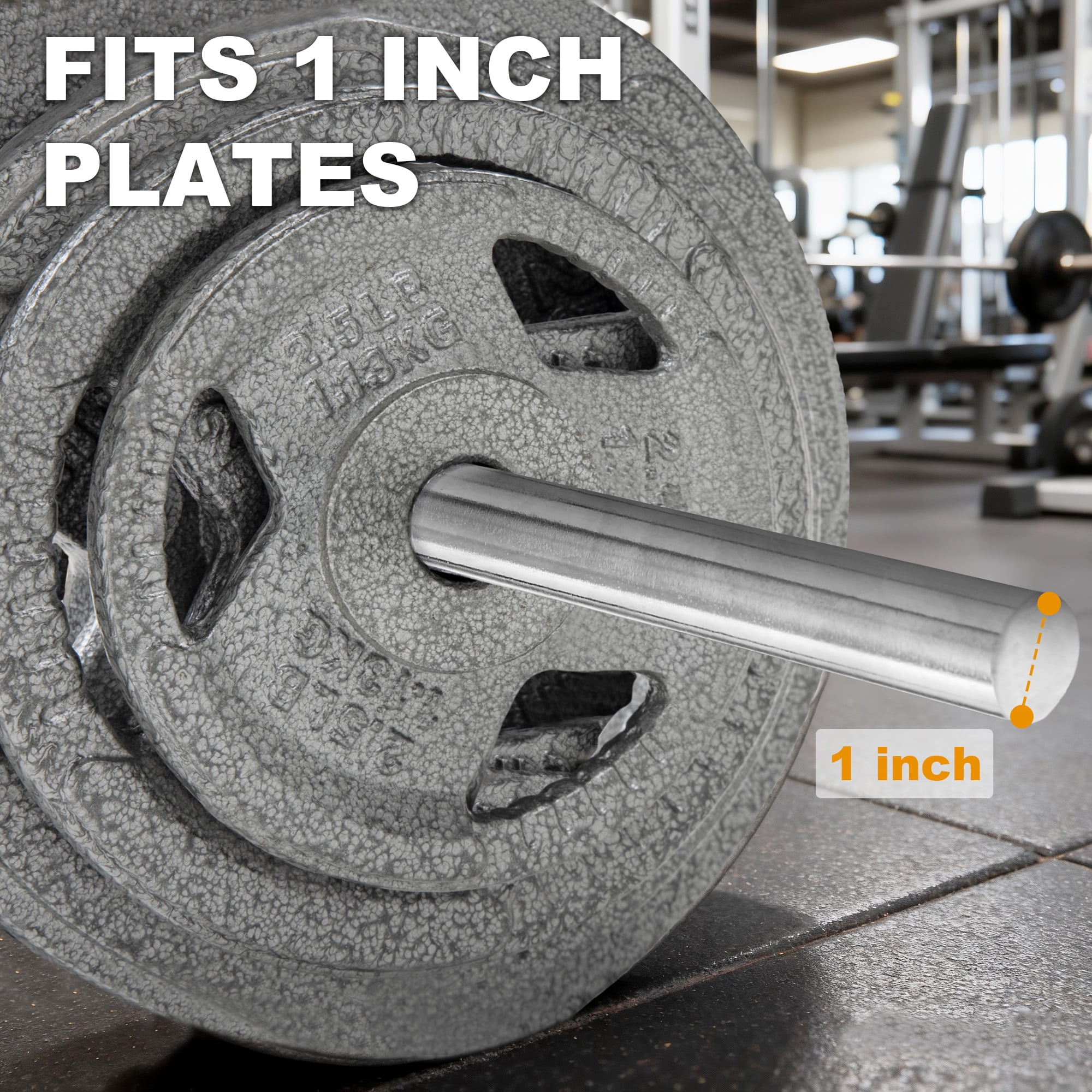 FlexWave Straight Barbell Bar, Alloy Steel, 1-Inch Standard Diameter, Silver Finish, Available in 5FT, 6FT, and 7FT