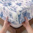thumbnail image 3 of Twin Sze Fitted Sheet Set - Blue Garden Vintage 2 Piece Bedding Sets 16" Deep Pocket Fitted Sheet with 1 Pillowcase, Modern Art Building Boat Tree Brushed Microfiber Hotel Luxury Bed Sheets, 3 of 9