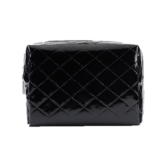 Portable For Girls Lattice Travel Wash Bag PU Leather Large Capacity Zipper Makeup Bag Korean Storage Bag Toiletry Bag Women Cosmetic Bag BLACK
