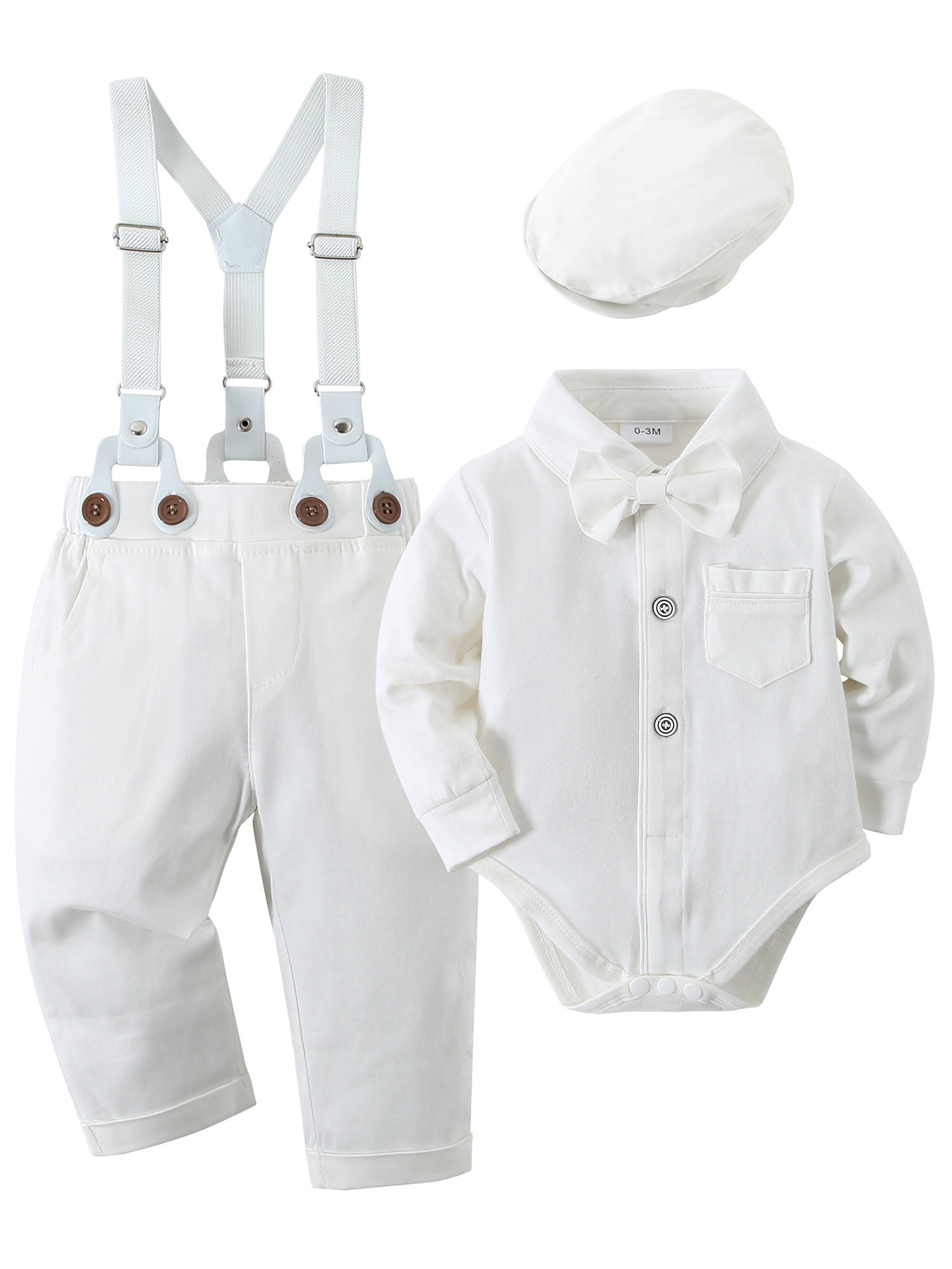 Toddler Baby Boy Clothes Suit 0-18 Months 4pcs Suspender Pants Plaid Shirt Dress Clothes Infant Set