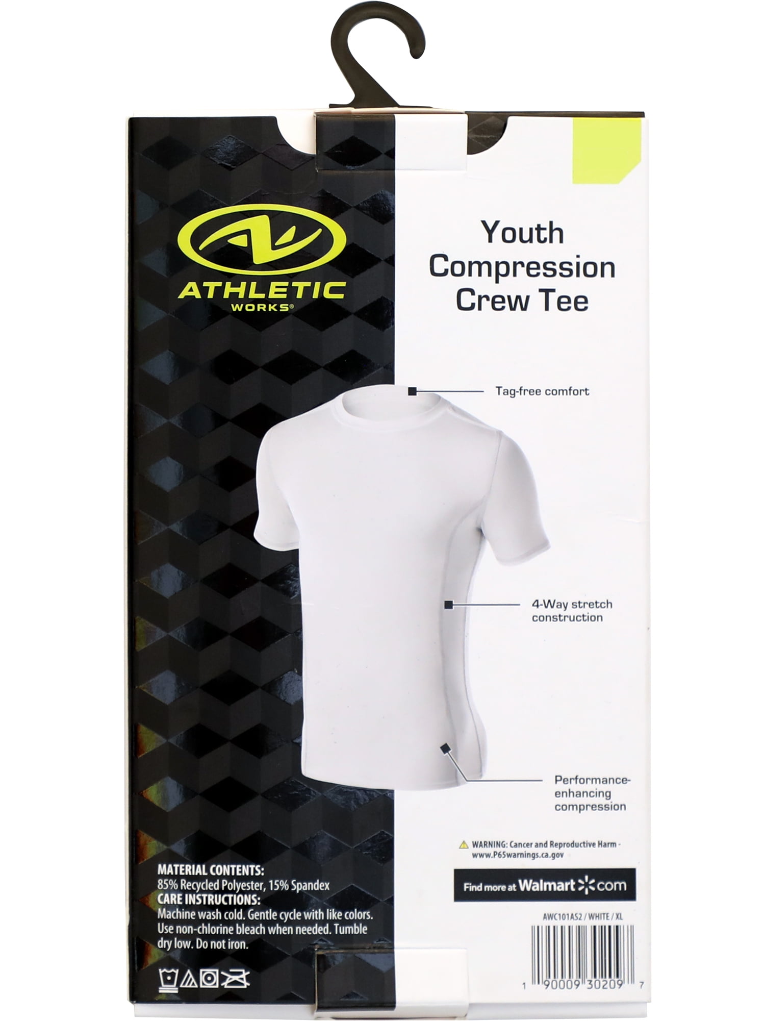 Athletic Works Youth Unisex Compression Crewneck Tee, Medium, White