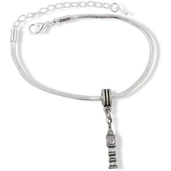 Emerald Park Jewelry Clock Tower Bracelet | Big Ben Stainless Steel Snake Chain Charm Bracelet