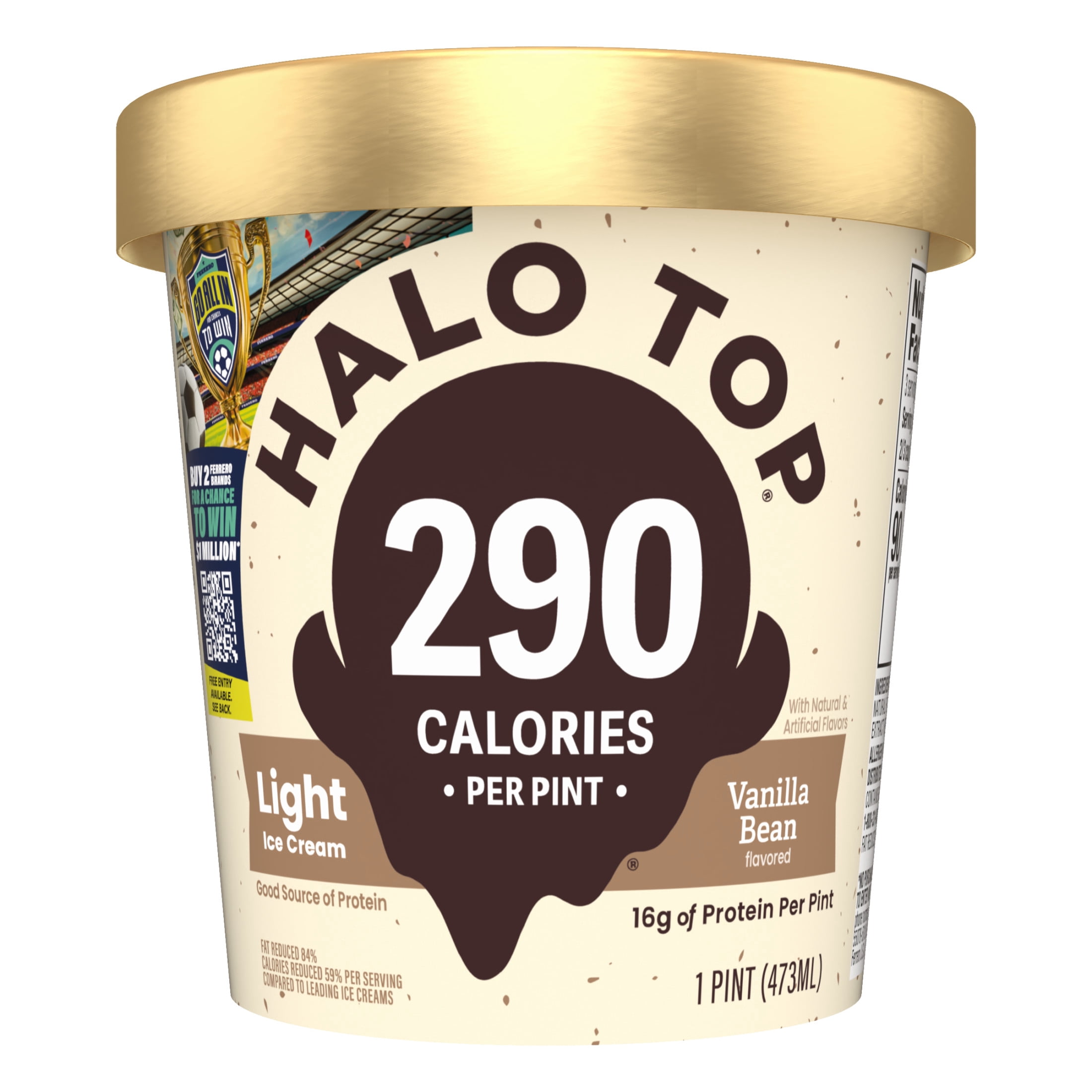 Halo Top Low-Calorie Vanilla Bean Light Ice Cream Pint, 16 fl oz