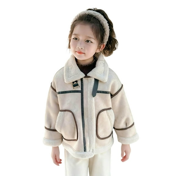 Atogsazn Toddler Boys Sherpa Lined Deerskin Jacket Kids Girls Zip Up Fleece Long Sleeve Coat Thick Warm Top Clothing 02-Khaki 6-7 Years Fashion