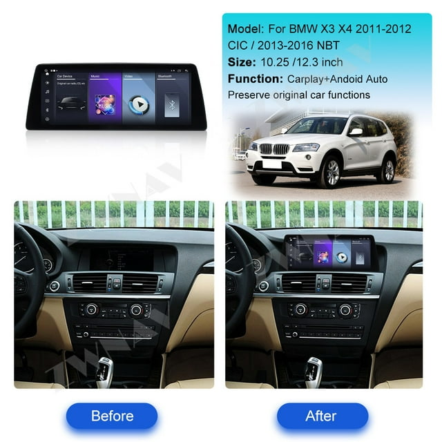 ZWNAV Ultra-Thin 12.3 inch Wireless CarPlay+Android Auto Retain Original Car Function Car Radio Stereo Multimedia Receiver for BMW X3/X4 2013-2016 Compatible with Original Car NBT System