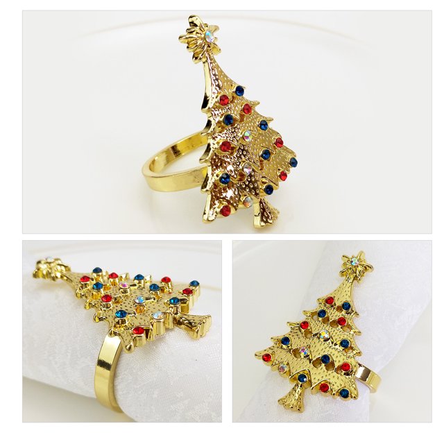 Juego de 4 anillos para servilletas con forma de árbol de Navidad, decoración para bodas, servilleteros, decoración para cenas, suministros para fiestas