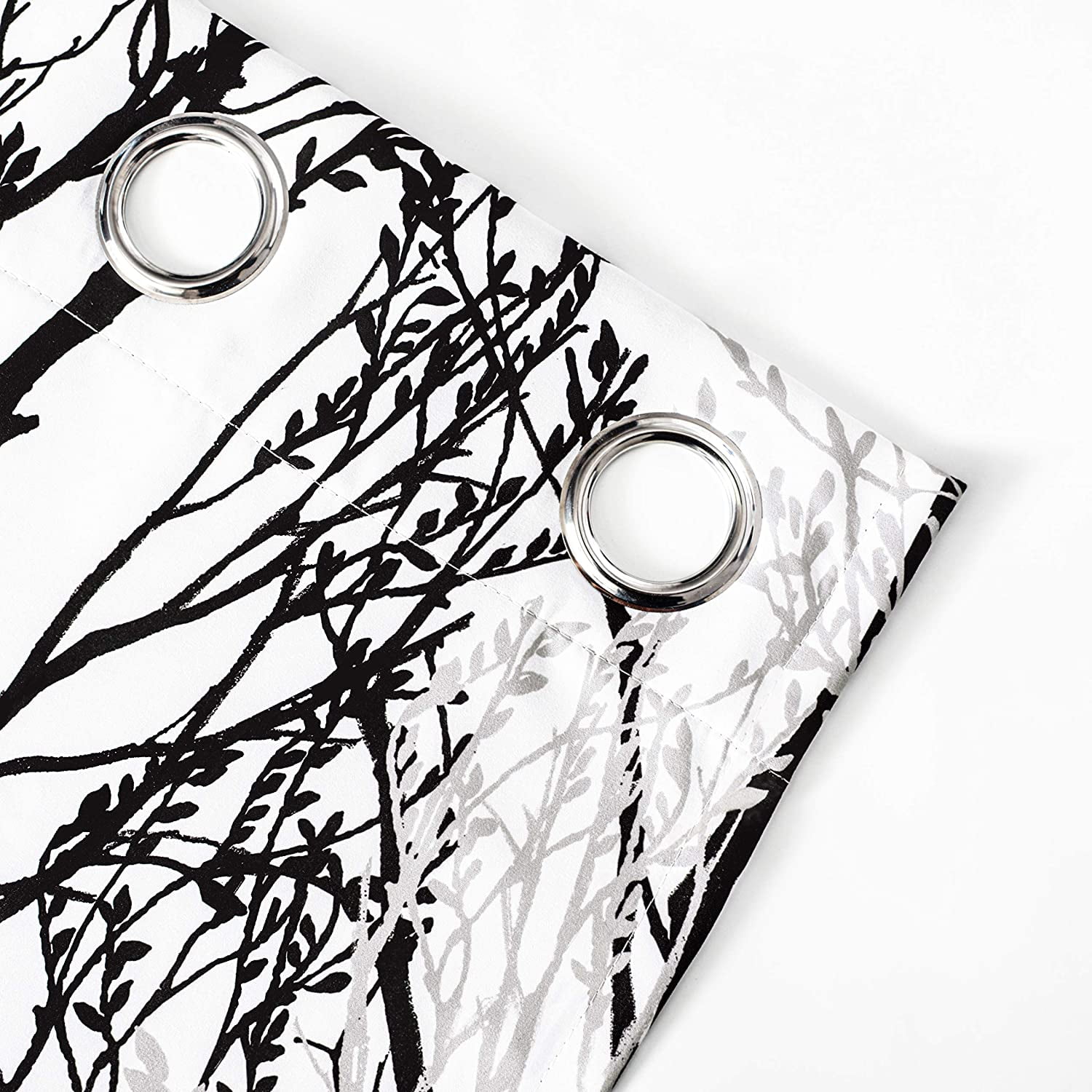 DriftAway Tree Branch Botanical Pattern Painting Blackout Room Darkening Thermal Insulated Grommet Lined Window Curtains 2 Panels 2 Layers Each 52" x 96" Black White
