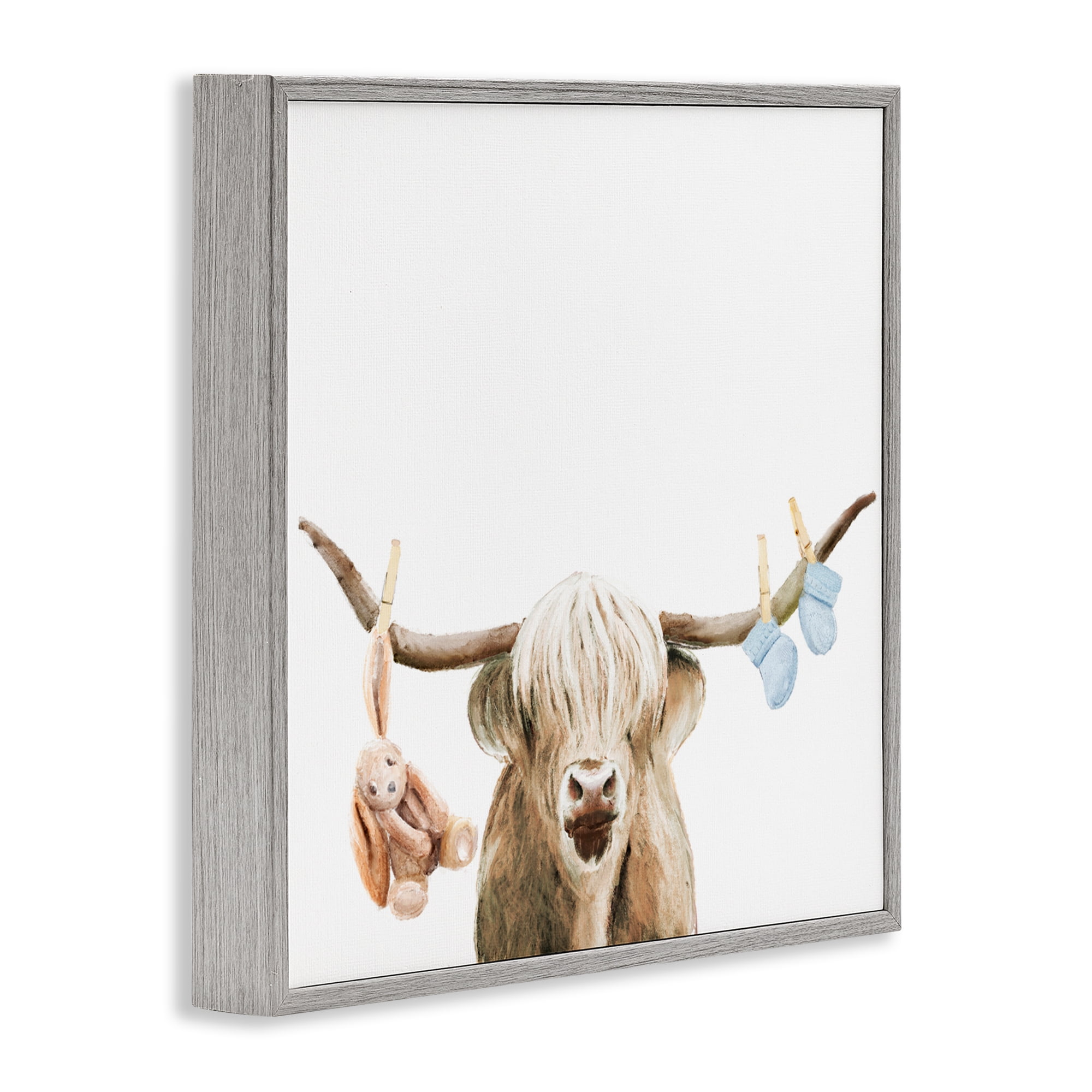 Highland Cow Baby Boy Gray Framed Giclee Art, design by Ali Lynne