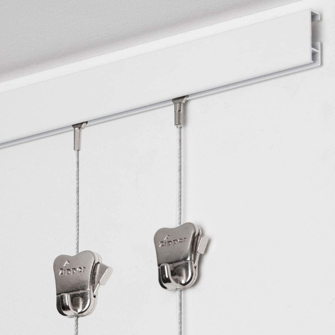 STAS Cliprail Picture Hanging System Set - Covers 19.69 ft of Wall Space - Basic Picture Rail & Art Hanging Gallery Kit White Rails, Includes 12 Hooks & Cords