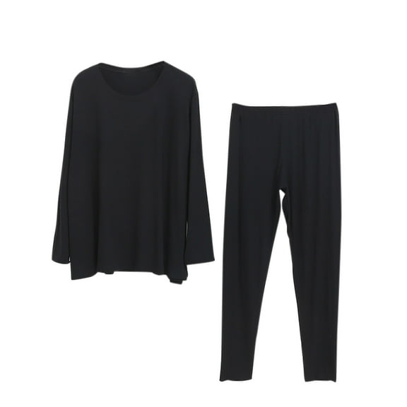 successthop Womens Loungewear Sets Long Sleeve Lightweight Solid Shirt with Belt 2 Piece Long Pants Pajamas M Black