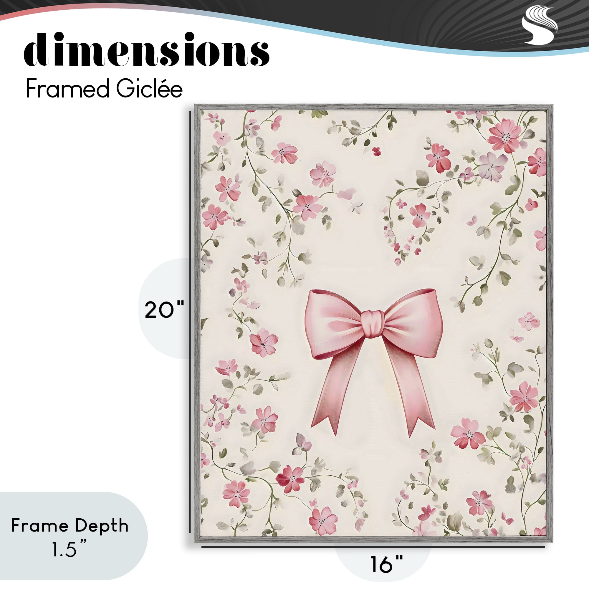 Stupell Industries Girly Ribbon Bow Gray Framed Giclee Art, design by Arlington Prints