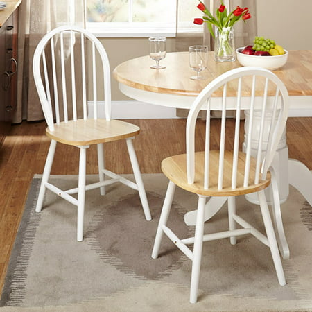 Windsor Dining Chair, White/Natural, Set of 2 - Walmart.com
