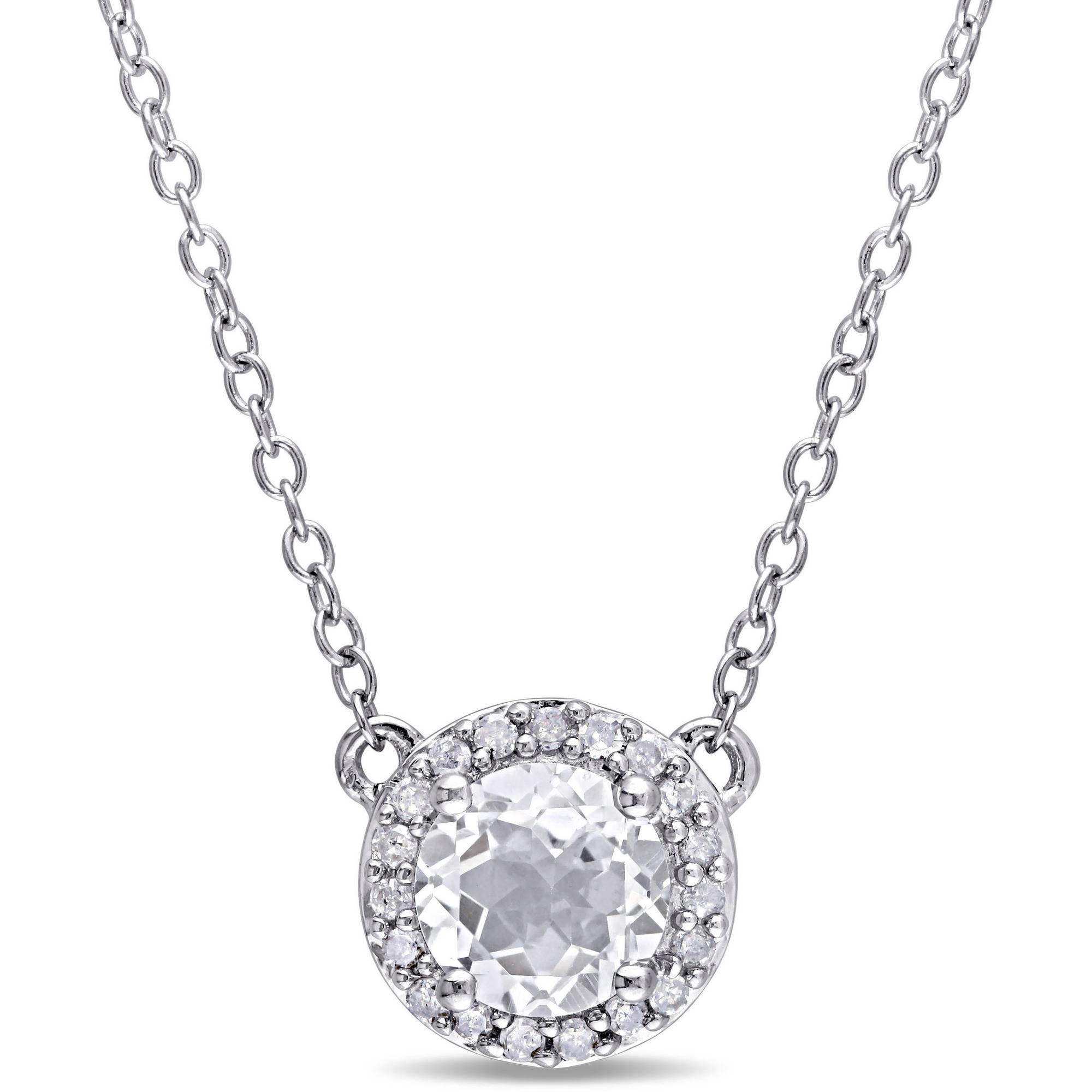 Miabella 1 Carat T.G.W. White Topaz and Diamond-Accent Sterling Silver Halo Necklace, 16" by Miabella