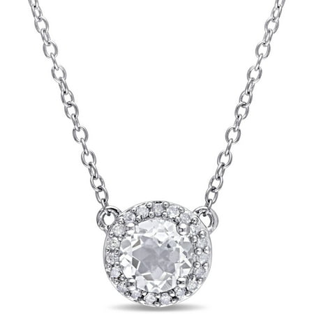 Miabella 1 Carat T.G.W. White Topaz and Diamond-Accent Sterling Silver Halo Necklace, 16