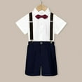 thumbnail image 2 of YUIVH Boys Summer Outfit 2 Piece Kids Clothes Kids Boys Summer New Short Sleeved Shirt Suspenders Shorts Bow Tie 4Pc Children Performance Clothes Casual Athletic Shorts Set, 2 of 5
