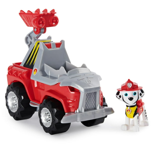 Vehículo Rev Up de lujo Paw Patrol Dino Rescue Marshall con figura de dinosaurio