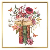 Designart 'Wildflowers With Vintage Old Books' Farmhouse Framed Canvas Wall Art Print