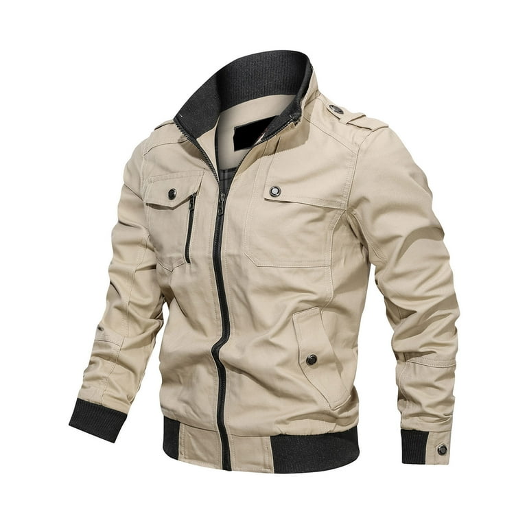 Men collar top zipper decorated jacket
