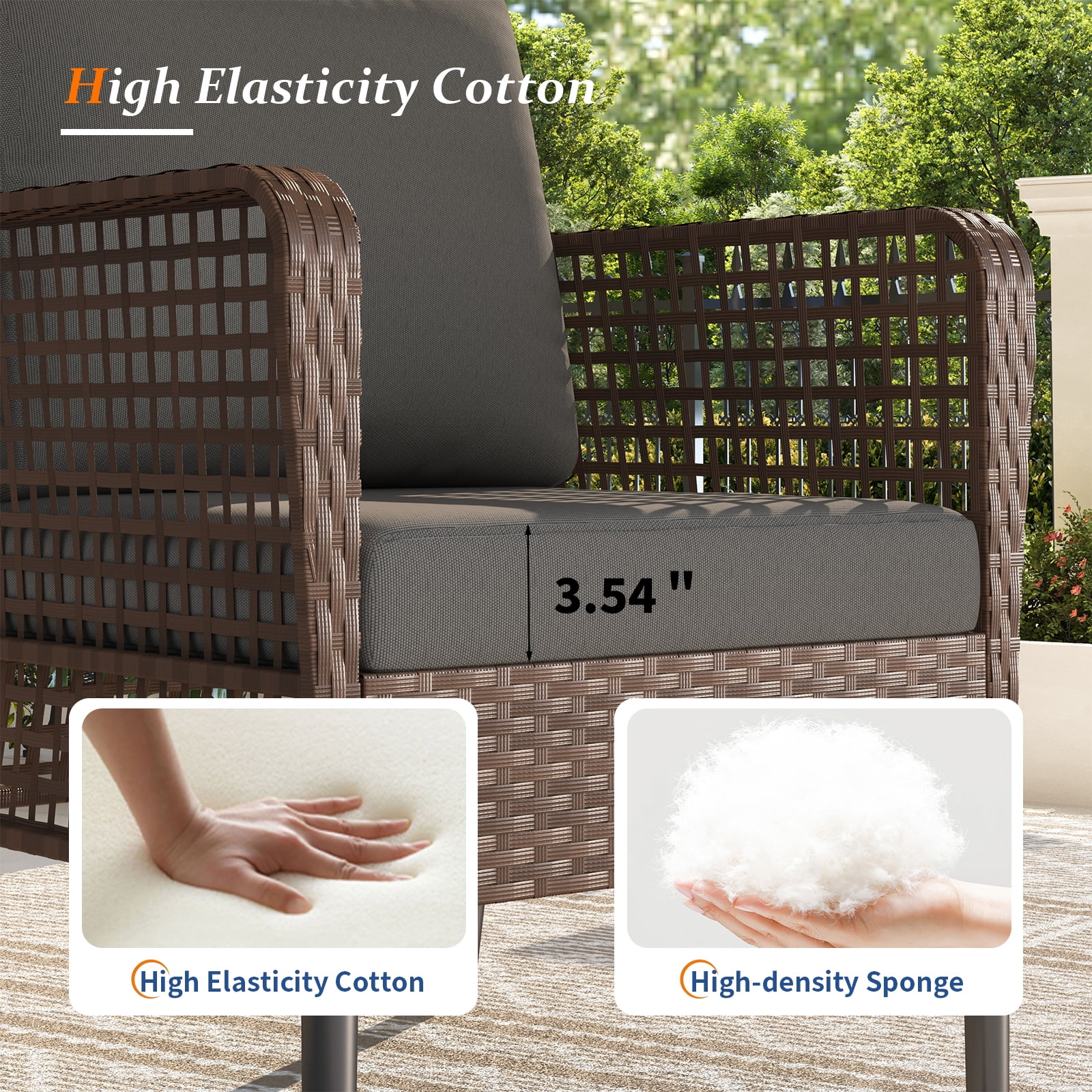 ELPOSUN 4 Pieces Patio Furniture Set, All-Weather Wicker Outdoor Furniture Set for Porch, Patio Conversation Set for Backyard, Balcony, Brown/Gray