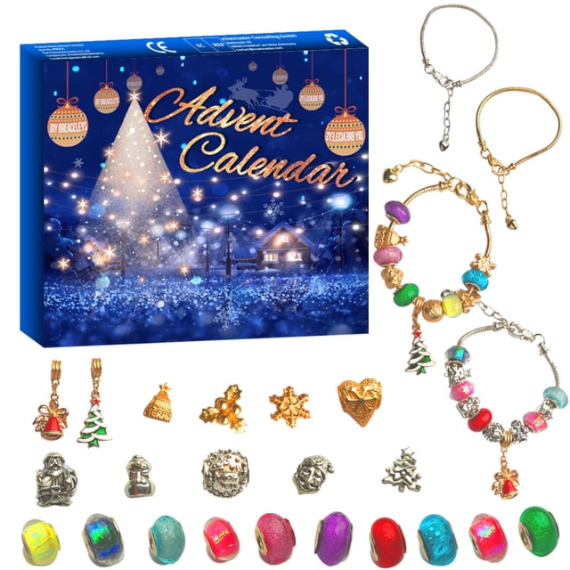 Calendario de Adviento navideño con cuentas y 2 pulseras, calendario de cuenta regresiva de 24 días, regalo de Navidad para niñas.