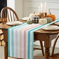 thumbnail image 3 of Coral Red Aqua Stripes Cotton Linen Table Runner, Washable Table Runners for Kitchen, Dining Room, Holiday, Home Party Table Decor, 13x72 Inches, 3 of 9