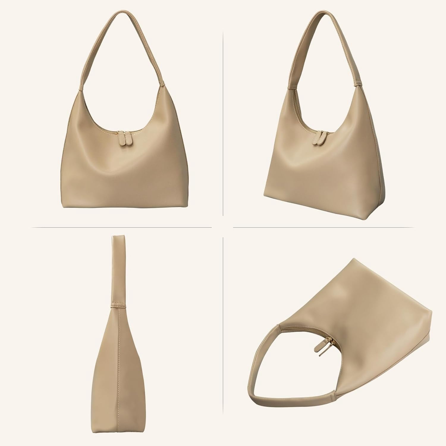 Kwuty Leather Hobo Bag Small Shoulder Purses for Women Slouchy Tote Handbag Vegan Leather Crescent Bag