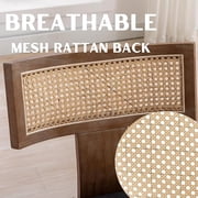 Guyou Modern Rattan Backrest Dining Chairs Set of 2, Mid-century Farmhouse Linen Upholstered Kitchen Chairs Solid Wood Side Chairs for Kitchen Dining Room Living Room, Charcoal