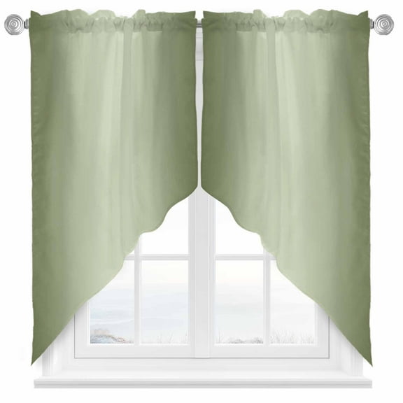 Sage Green Swag Valances for Windows 2 Pack Ombre Solid Color Gradient Modern Art Swag Kitchen Curtains 45 Inches Long Rod Pocket Short Window Treatment for Kitchen Bathroom 36"x45"