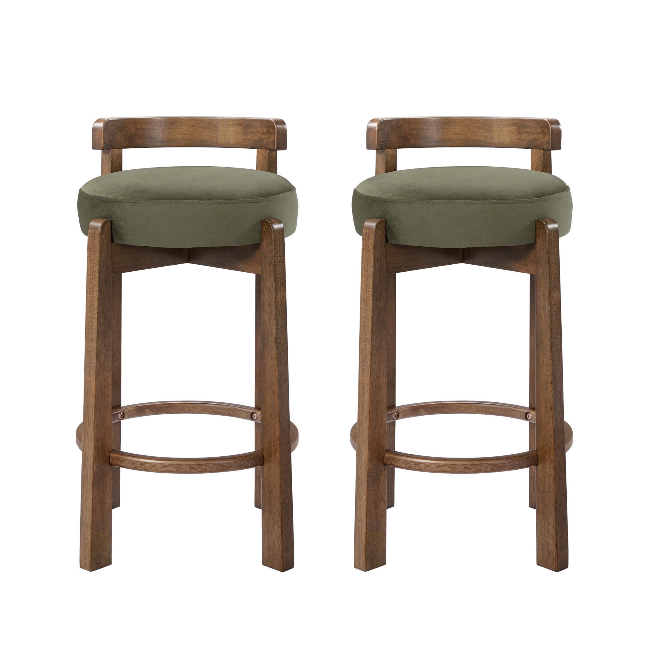 Christopher Knight Home Minimalist Wooden Counter Stools with Curved Back, Green Upholstery, Set of 4