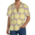 thumbnail image 3 of Vsdgher Yellow Lemon Slices Print Men's Wrinkle Free Untucked Cuban Shirt Business Casual Button Down Shirts Short Sleeve Shirt, 3 of 7
