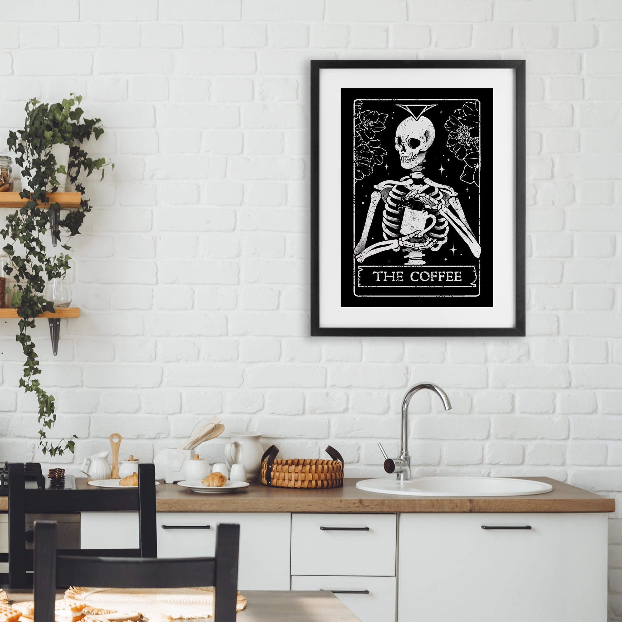 Stupell Industries The Coffee Skeleton Tarot Black Framed Print Under Glass, design by EduEly Designs