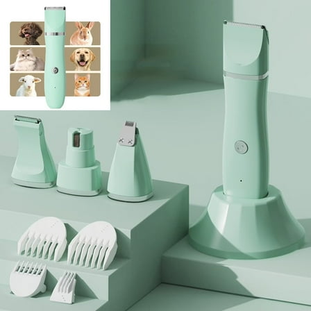 GUQDZOF Dog Clippers Grooming Kit Hair Clipper, Rechargeable Low Noise Paw Trimmer Kit with Base, Cordless Quiet Nail Grinder Shaver for Cats and Other Pets, Green