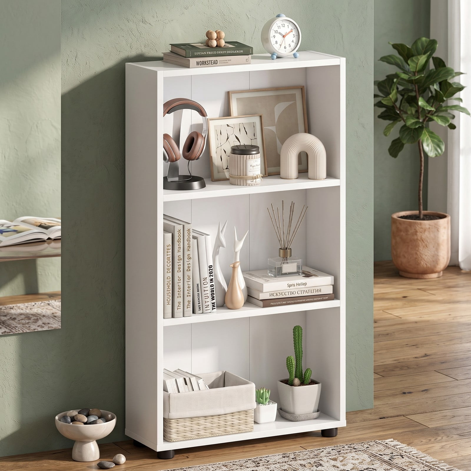 Furnibear 3-Tier Bookcase 42 Inch Tall Bookshelf with Anti-Tipping Kit, Freestanding Open Wood Storage Shelf Organizer for Living Room Bedroom Home Office Study, White