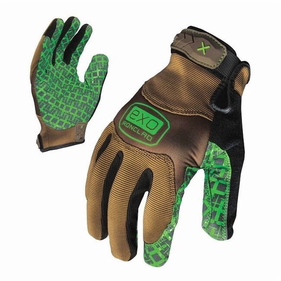 EXO Mechanics Gloves, Silicone Fused Palm, Polyester Back, S, Green/Tan