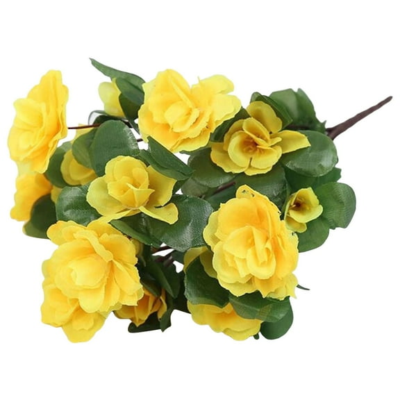 HJQEQVD Spring Decor Silk Begonia Bush Artificial Flowers Outdoor Decor Yellow