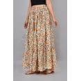 thumbnail image 6 of Women White & Mustard Floral Vine Printed Tiered Maxi Skirt | Boho Ethnic Summer Flared Long Skirt with Elastic Waist - XXL, 6 of 6
