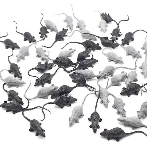 Black-grey20 piezas Mini modelo de ratón simulado Terror realista Figuras de ratón de plástico Pequeño ratón falso para juguetes novedosos Niños Juguete de Halloween Broma Broma