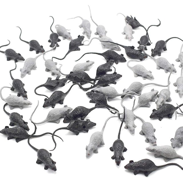 Black-grey20 piezas Mini modelo de ratón simulado Terror realista Figuras de ratón de plástico Pequeño ratón falso para juguetes novedosos Niños Juguete de Halloween Broma Broma