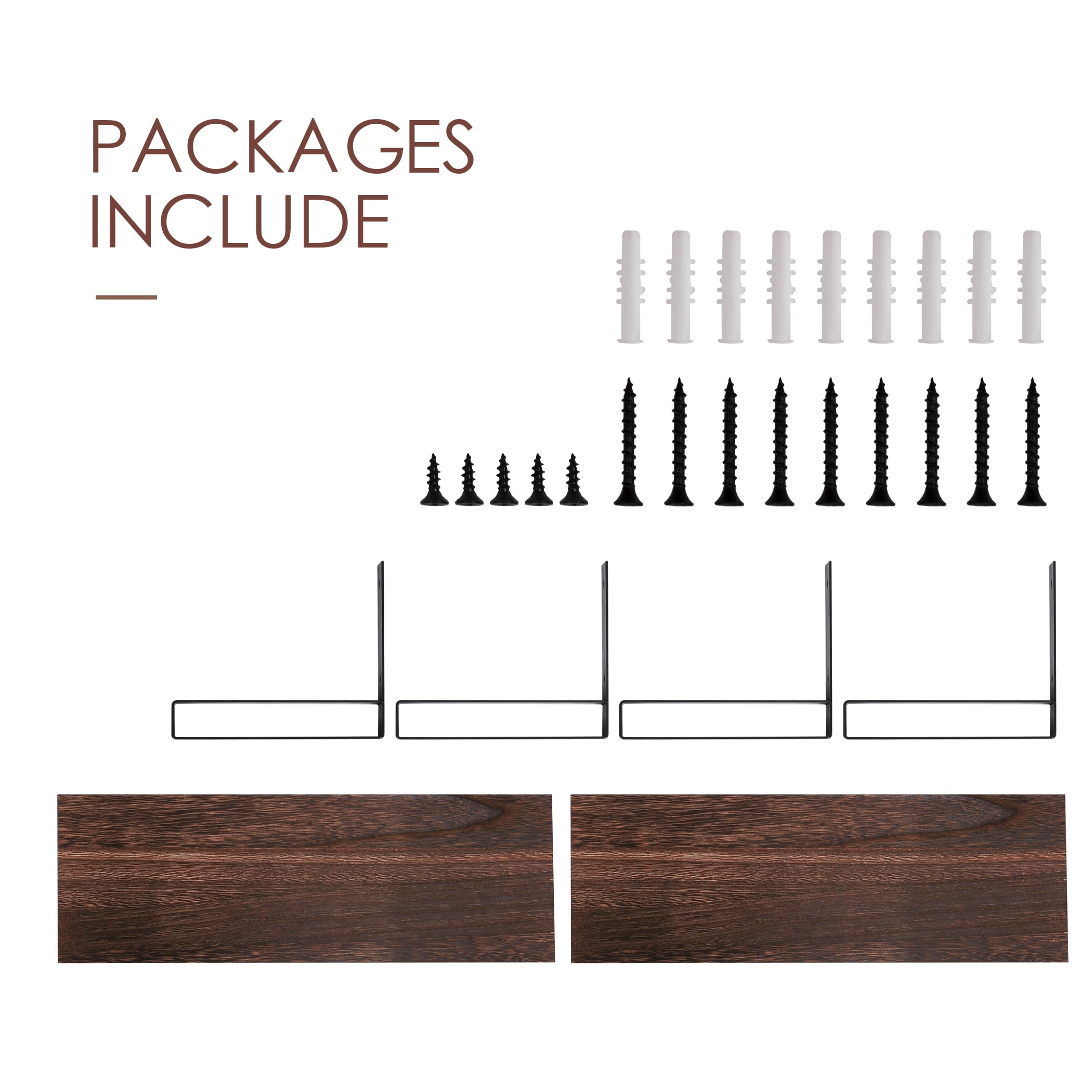 Lavievert Wall Mounted Floating Shelves Set of 2, Rustic Wood Storage Rack with Industrial L-Shaped Metal Bracket for Bedroom, Living Room, Bathroom, Kitchen, Office - Rustic Brown