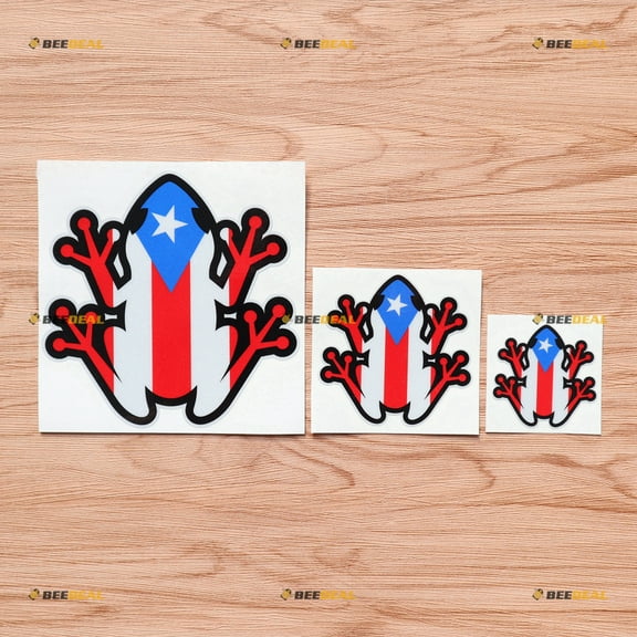 Puerto Rican Flag Map Coqui Frog PR Vinyl Puerto Rico Vinyl Decal Sticker - 3 Pack Reflective, 2 Inches, 3 Inches, 5 Inches - for Car Boat Laptop Cup Phone 03290B