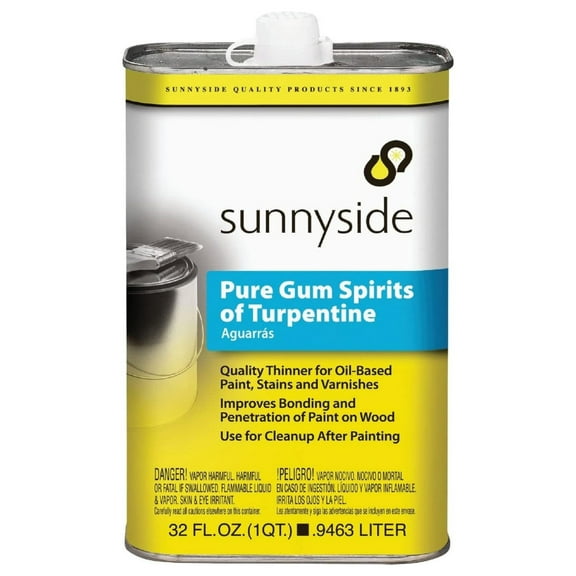 Sunnyside Gum Spirits 1 Quart - Pure Gum Spirits for Oil-Based Coatings, Thinner, & Brush Care - Higher Solvent Power than Mineral Spirits & Paint Thinner