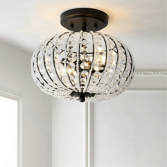 JONATHAN Y Catalina 11.7" Metal /Acrylic LED Semi-Flush Mount, Oil Rubbed Bronze/Crystal, JYL9047A