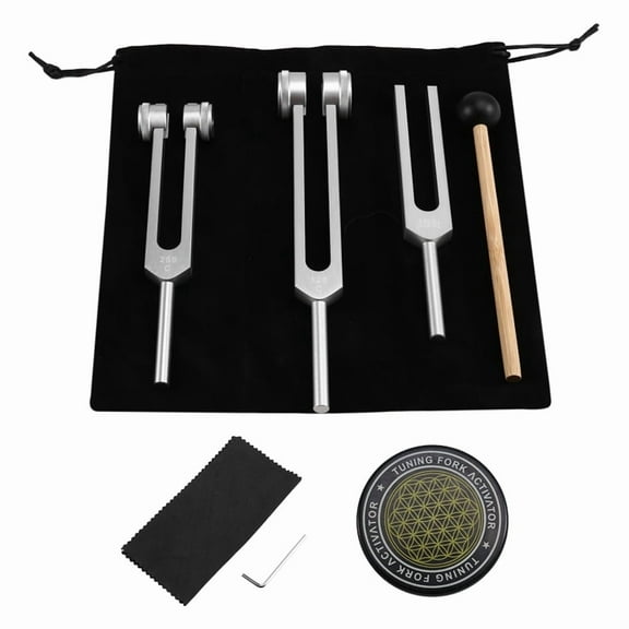 Tuning Forks for Healing Set 128Hz, 256Hz, 512Hz & Activator Sound Therapy Devices, Sound Healing Instruments for Chakra,Silver
