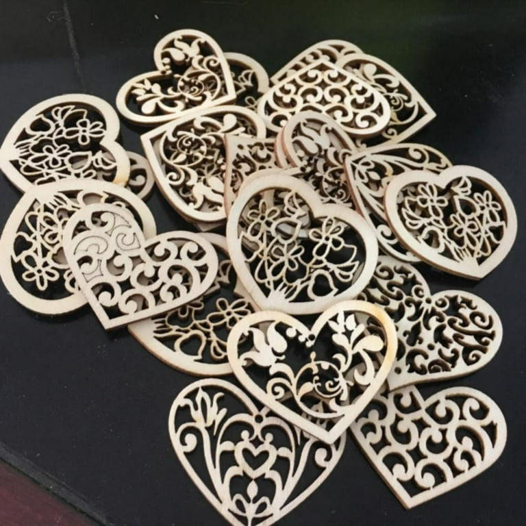 50pcs Unfinished Wooden Heart Ornaments Wooden Love Heart Hanging  Embellishment Tags for Wedding Party Crafts Decorations